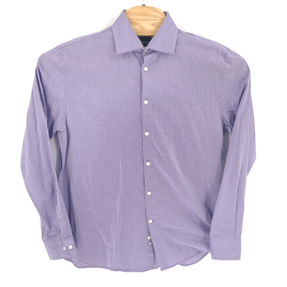 John Varvatos Shirt Mens 16 34 35 Purple Weave Slim Fit Long Sleeve Button Up